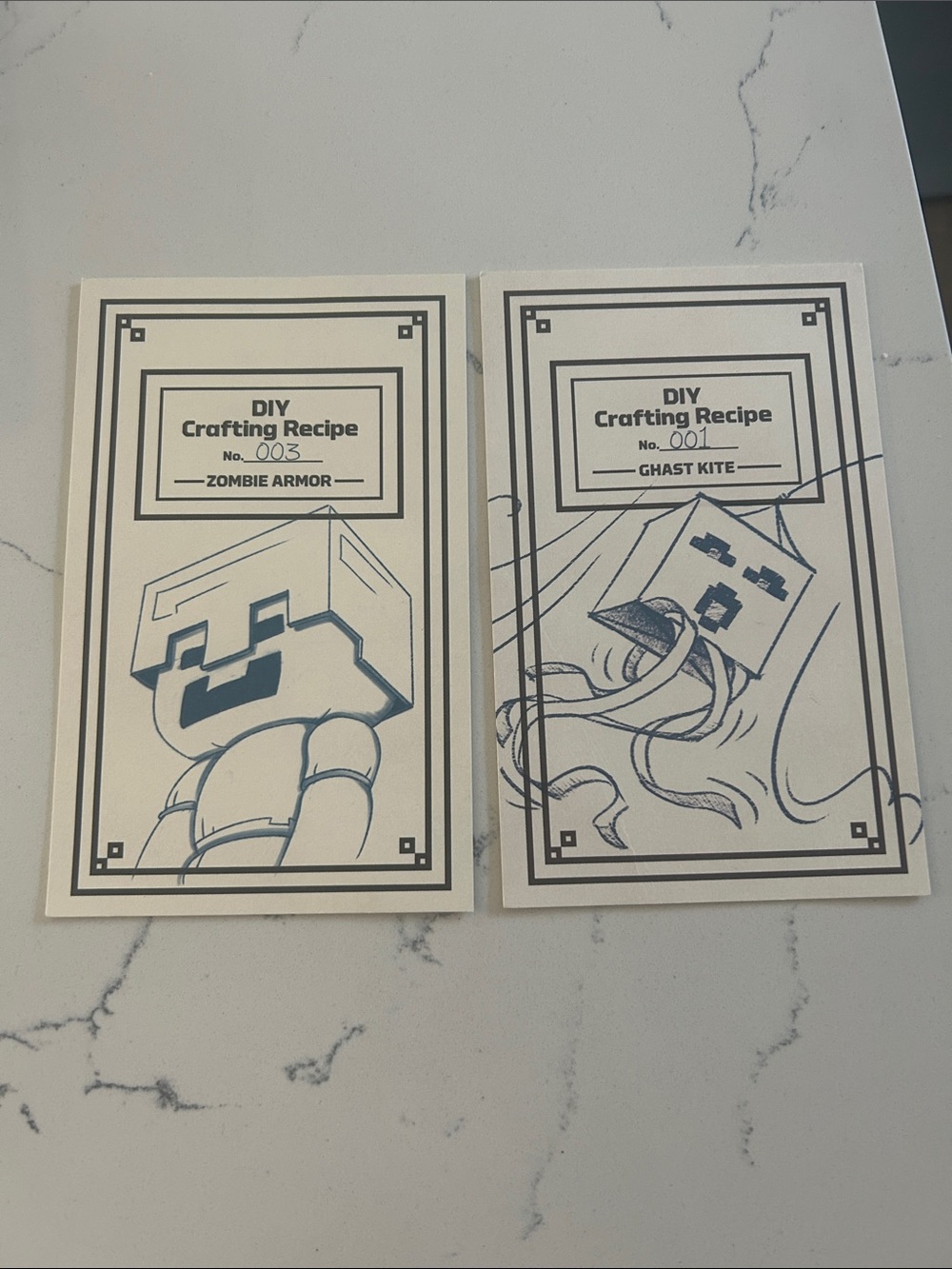 Minecraft DIY Crafting Recipe Cards — Zombie Armor & Ghast Kite